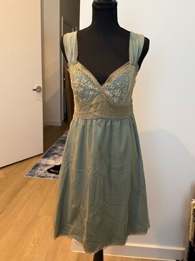 Anthropologie Left of Center Vintage Blue/Gold Party Dress - Size 6